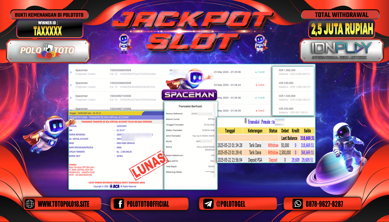 POLOTOTO JACKPOT SLOT SPACEMAN Rp.2.550.000,-