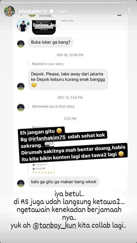 Postingan Irfan Hakim kabarkan kondisi setelah masuk rumah sakit
