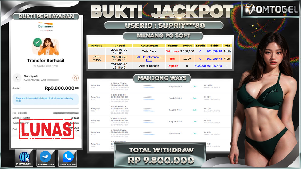 OMTOGEL JACKPOT PGSOFT MAHJONG WAYS 9 JUTA DI BAYAR LUNAS ,-
