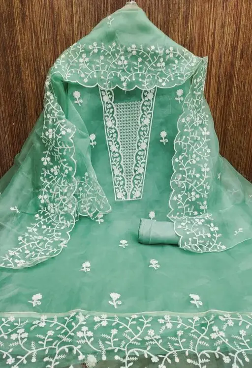 Women Teal Embroidered Organza Suits & Dress Materials
(R117)
