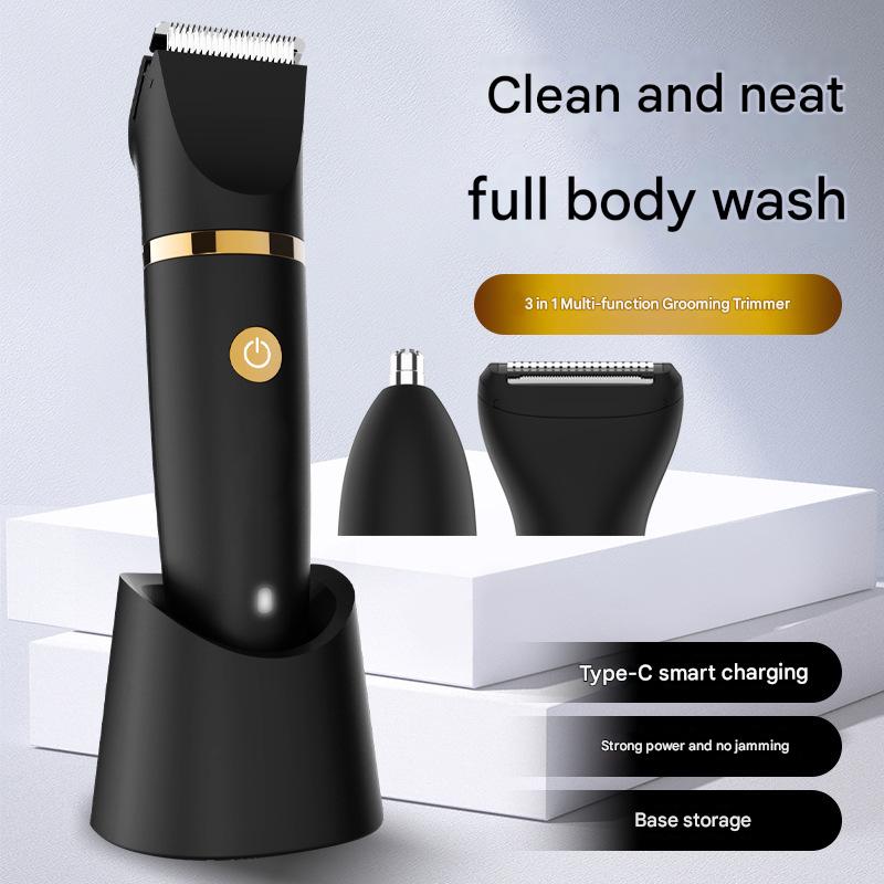 3-in-1 Men's Electric Body Groomer & Hair Clipper Kit - Waterproof - Black
