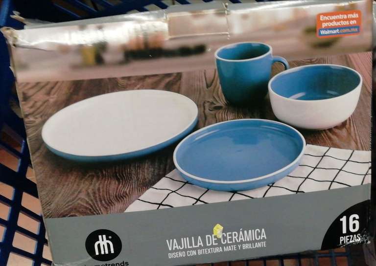 Walmart, Vajilla azul hometrends 16pz 
