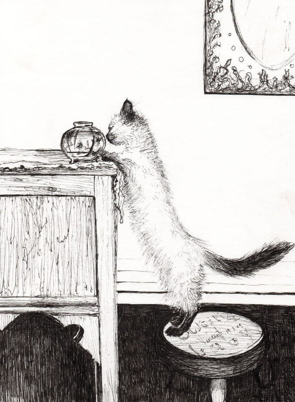 Vincent Alexander Booth - Goldfish bowl puzzle 2009 (ink on paper) - (MeisterDrucke-371708)