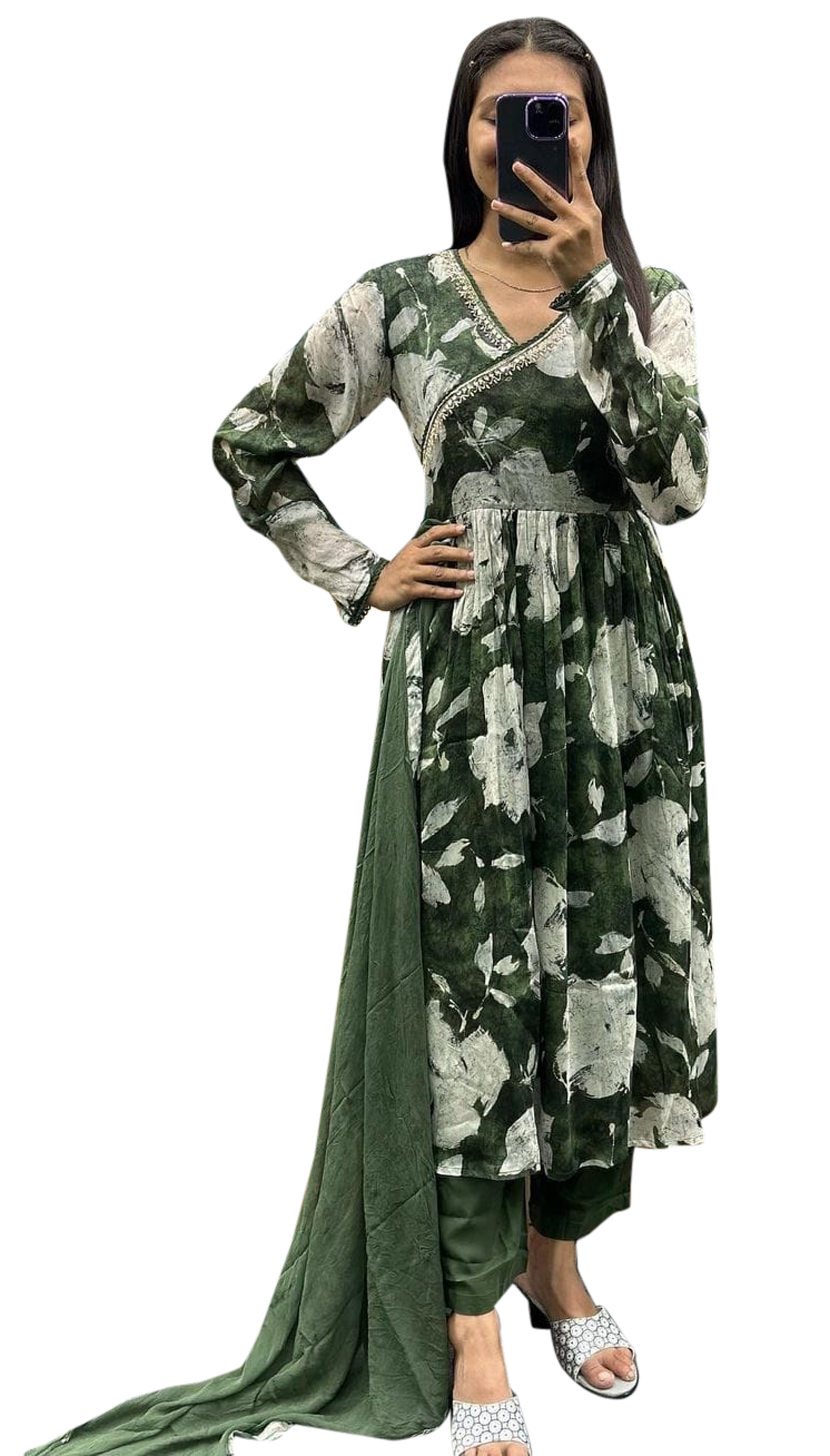 Kurti and Pant Set for Indian Women Rayon Suit Green Salwar Kameez Dupatta Set