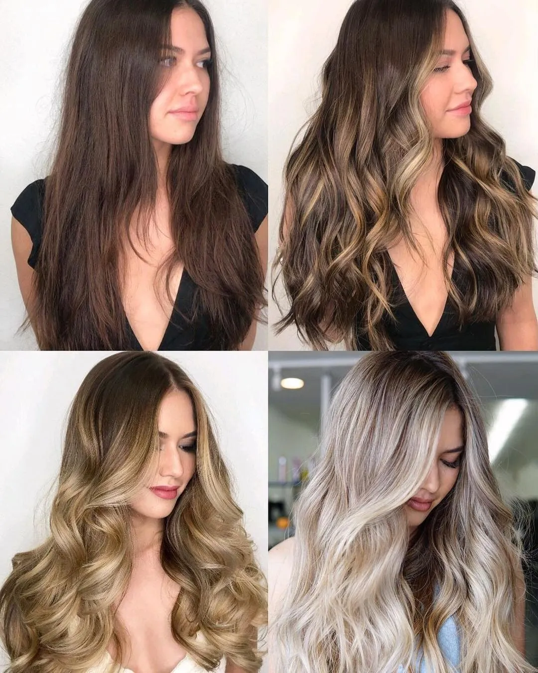 The girl changes her hair color from brunette to blonde