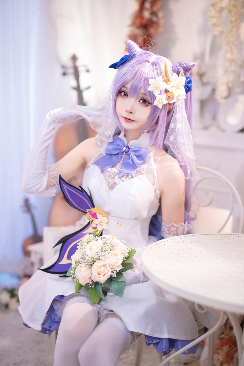 艾西Aiwest 刻晴花嫁Cosplay写真图集 原神刻晴婚纱高清图集 40P (223.2M)插图3
