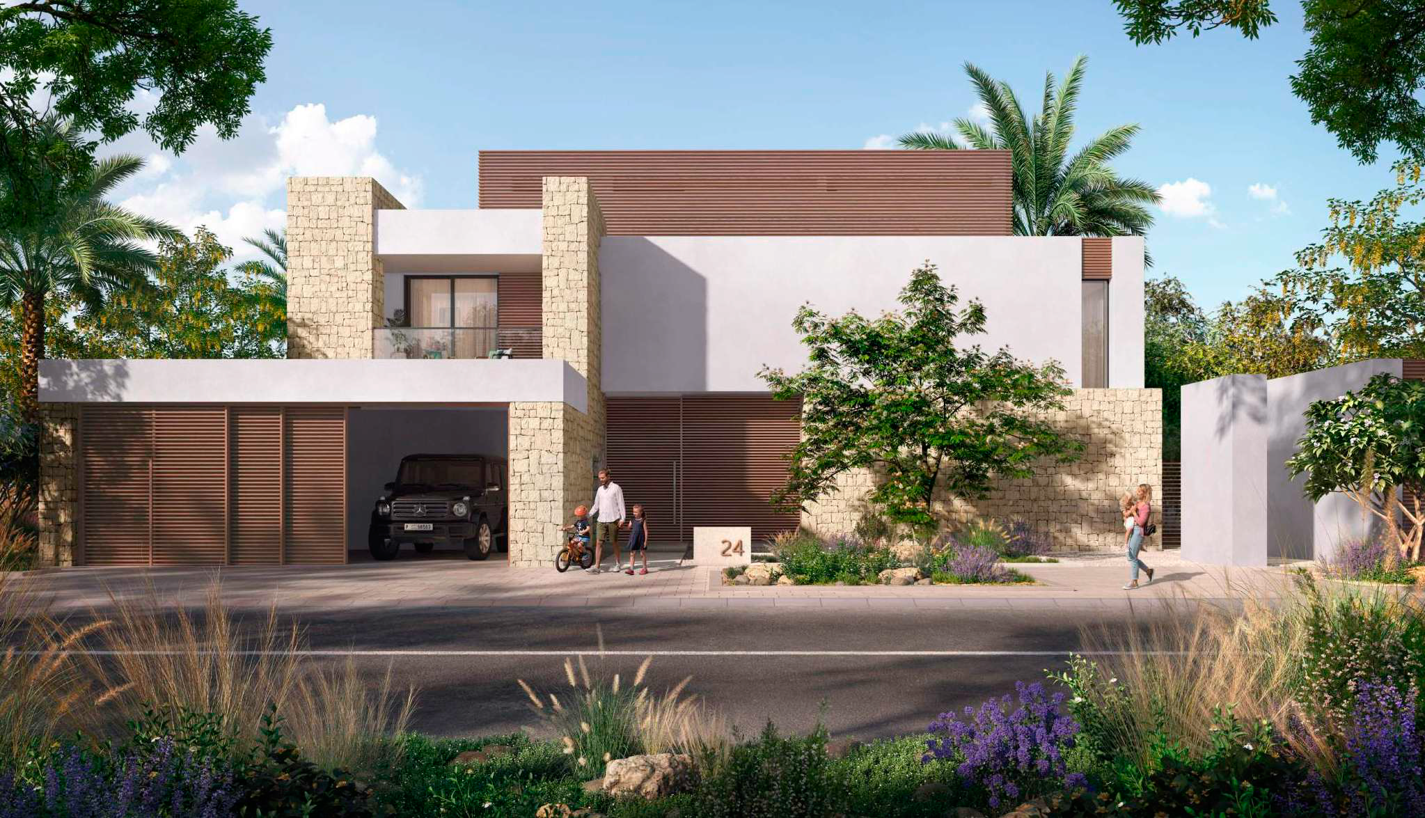 Luxury contemporary villa exterior at Haven by Aldar in DubaiLand featuring modern architecture, landscaped surroundings and upscale residential community living – Distress Deal opportunity in Haven Dubai
