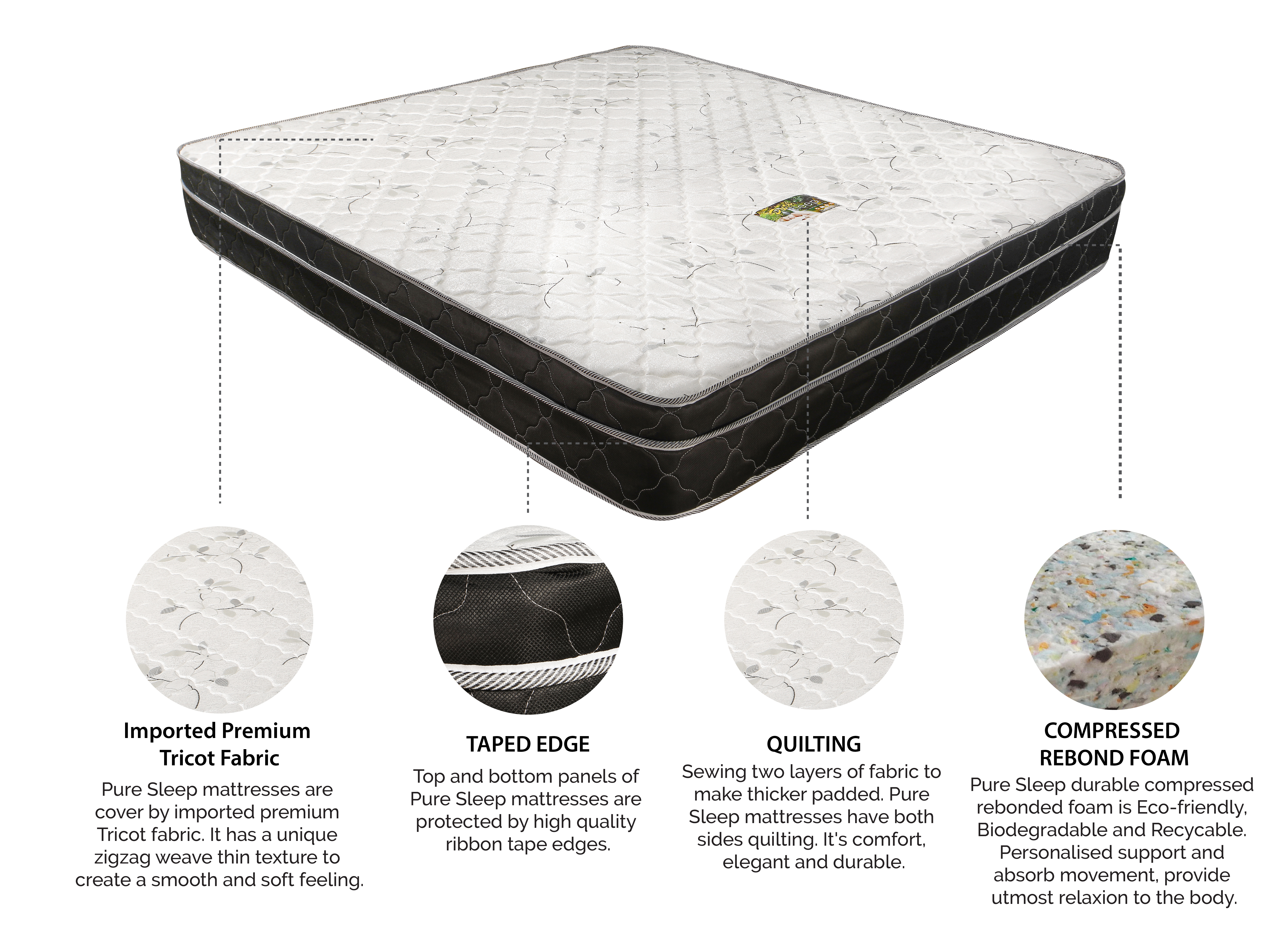 Pure Sleep Mattress Single/Super Single/Queen/King 6 INCHES Black Series Compressed Rebonded Foam Pure Sleep Mattress Single/Super Single/Queen/King 6 INCHES Black Series Compressed Rebonded Foam