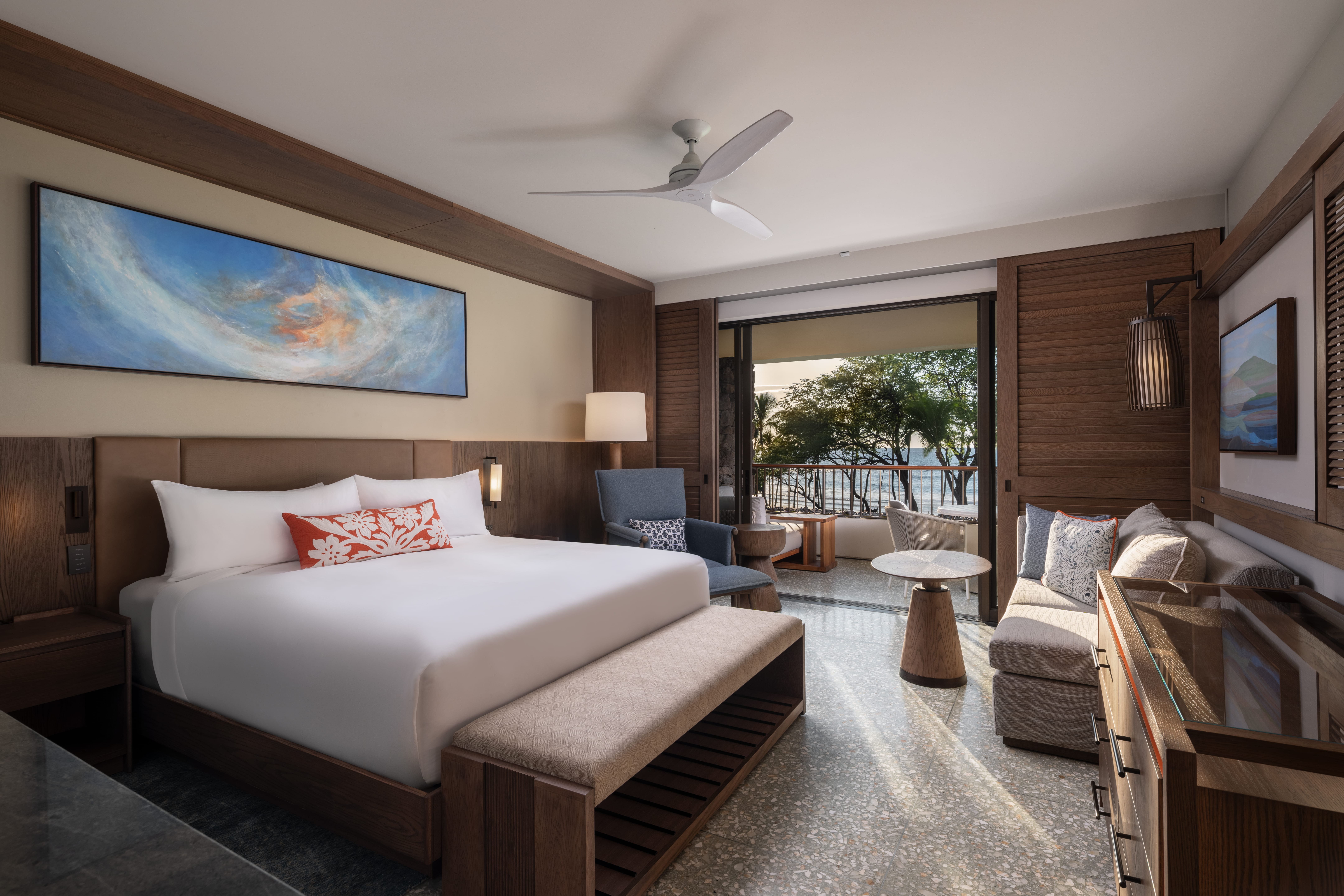 Reimagined beachfront ocean king room with natural textures