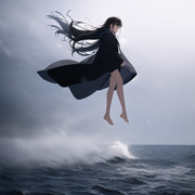 Best quality, masterpiece, illustration, sea, wind, dust cloud, 1girl, flying, l s-3282038245