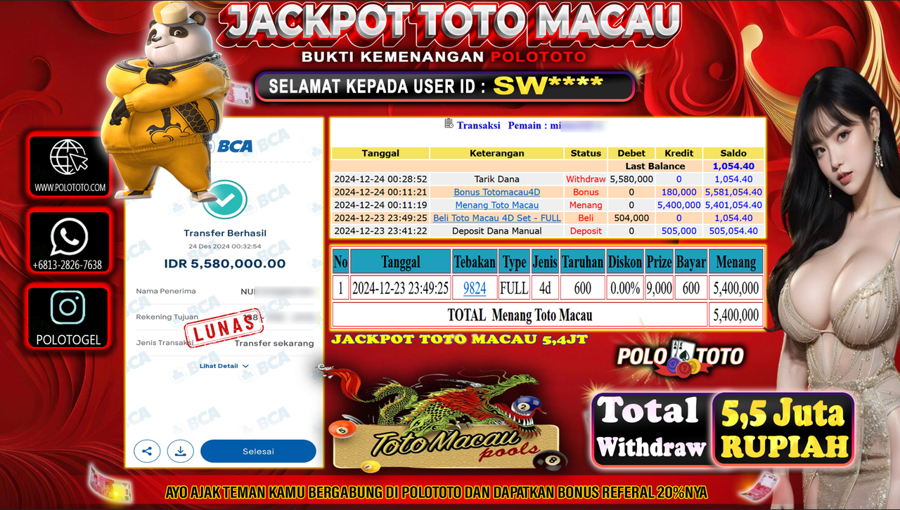 POLOTOTO JACKPOT TOGEL TOTO MACAU Rp.5,580.000,-