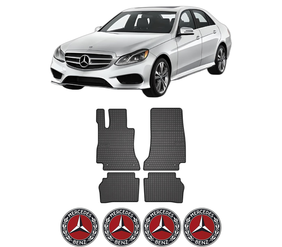 Set covorase presuri MERCEDES-BENZ E-CLASS (W213) din 2016-2023, auto, din cauciuc thermoplastic, 4 Stickere auto cu MERCEDES-BENZ