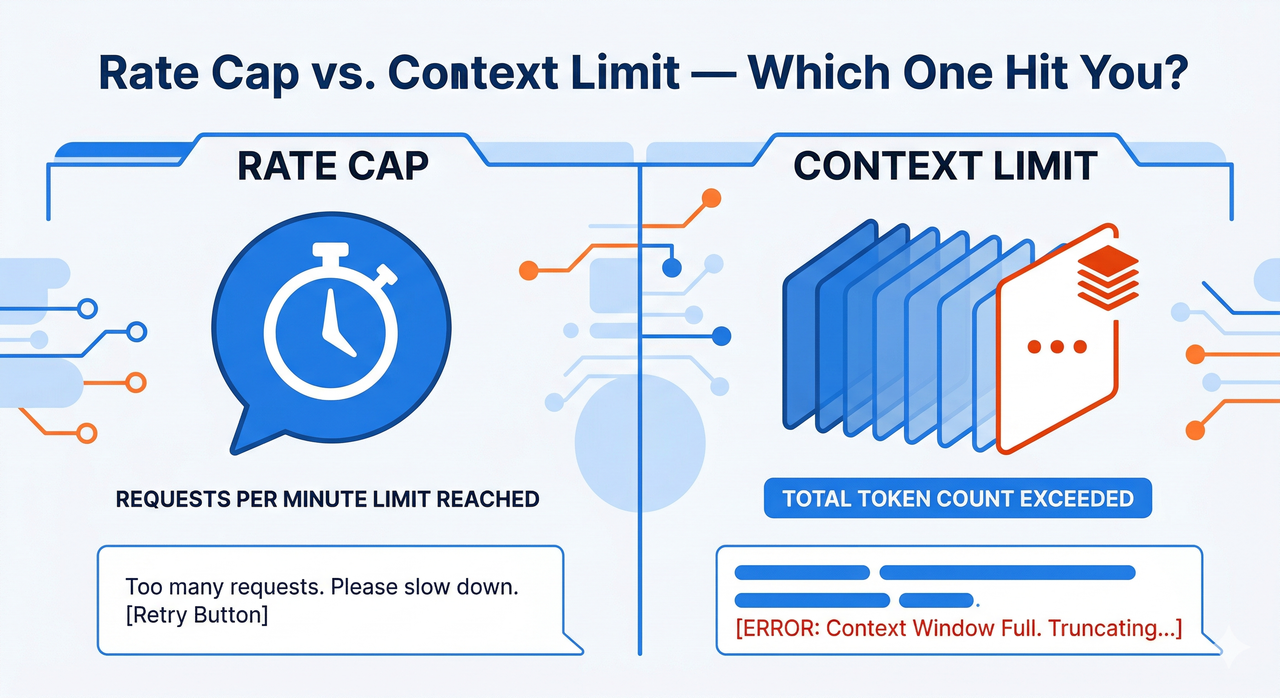 ChatGPT rate cap vs context window limit diagram