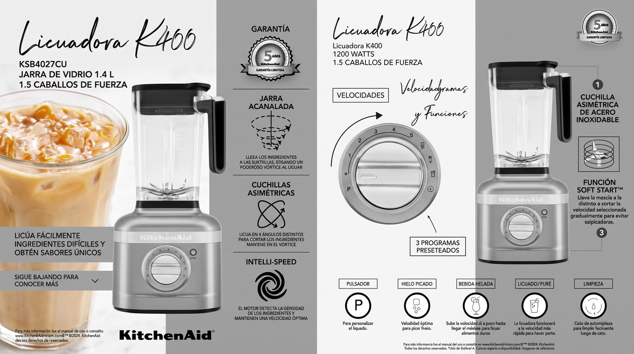 Licuadora KitchenAid K400 mostrando su versatilidad