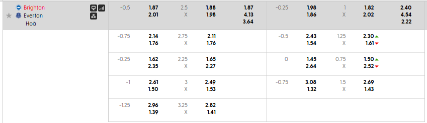 Tỷ lệ kèo Brighton vs Everton