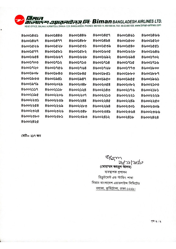 Biman Bangladesh Airlines Aircraft Sweeper (Casual) Exam Result 2023 PDF-2