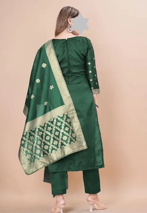 Designer Art Silk Unstitched Suit Material Beautiful Party wear Woven banarasi suit material For Women Kurta Set With Dupatta for Ladies Color 1 (R119)