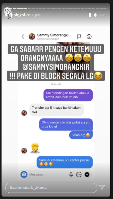 Viviane Tjeuw ungkap percakapan dengan peretas Instagram Sammy Simorangkir