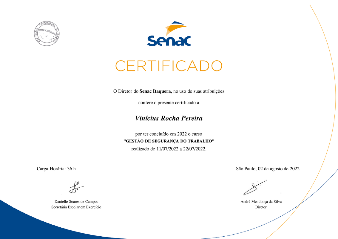 Certificado Gestão de Segurança do Trabalho