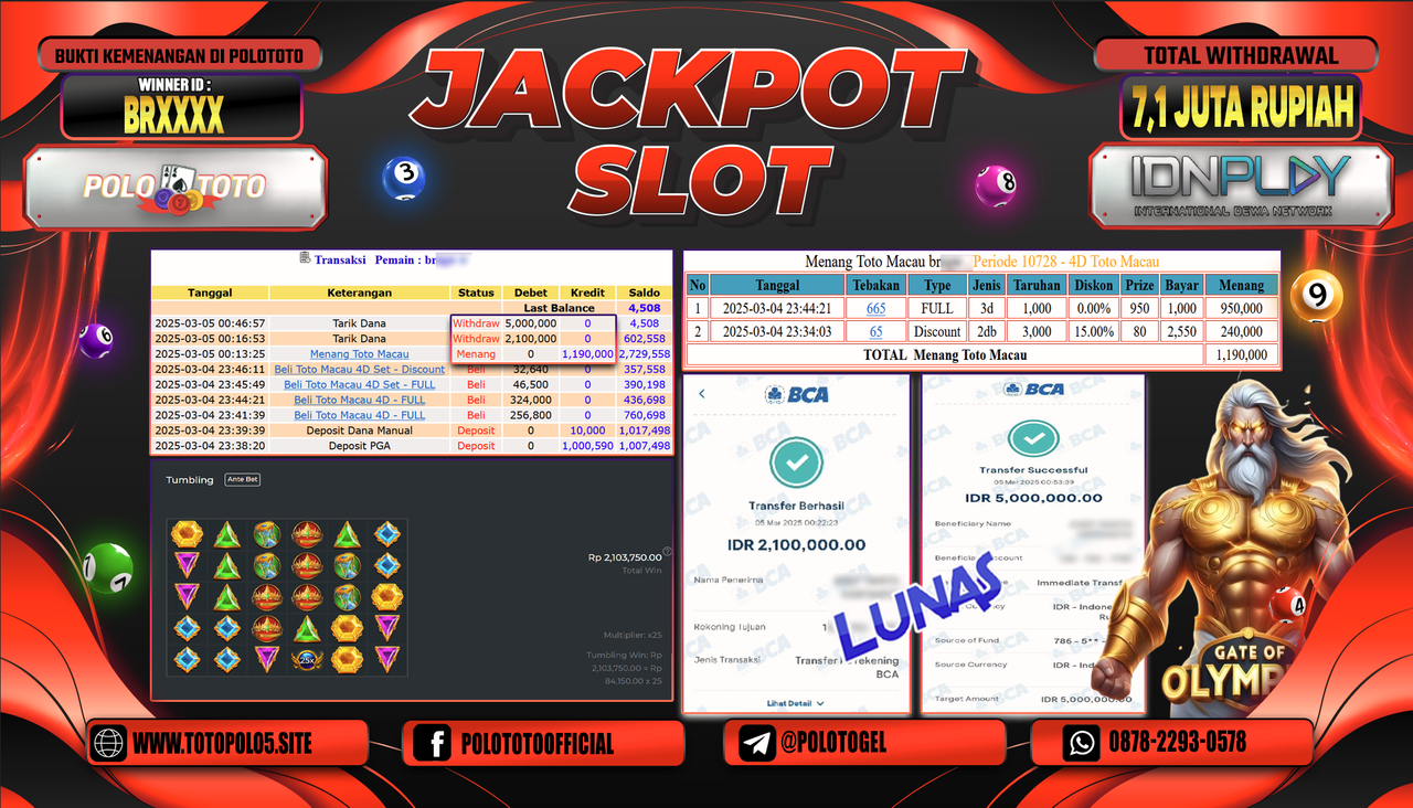 POLOTOTO JACKPOT TOGEL TOTO MACAU & SLOT GATES OF OLYMPUS Rp.7.100.000,-