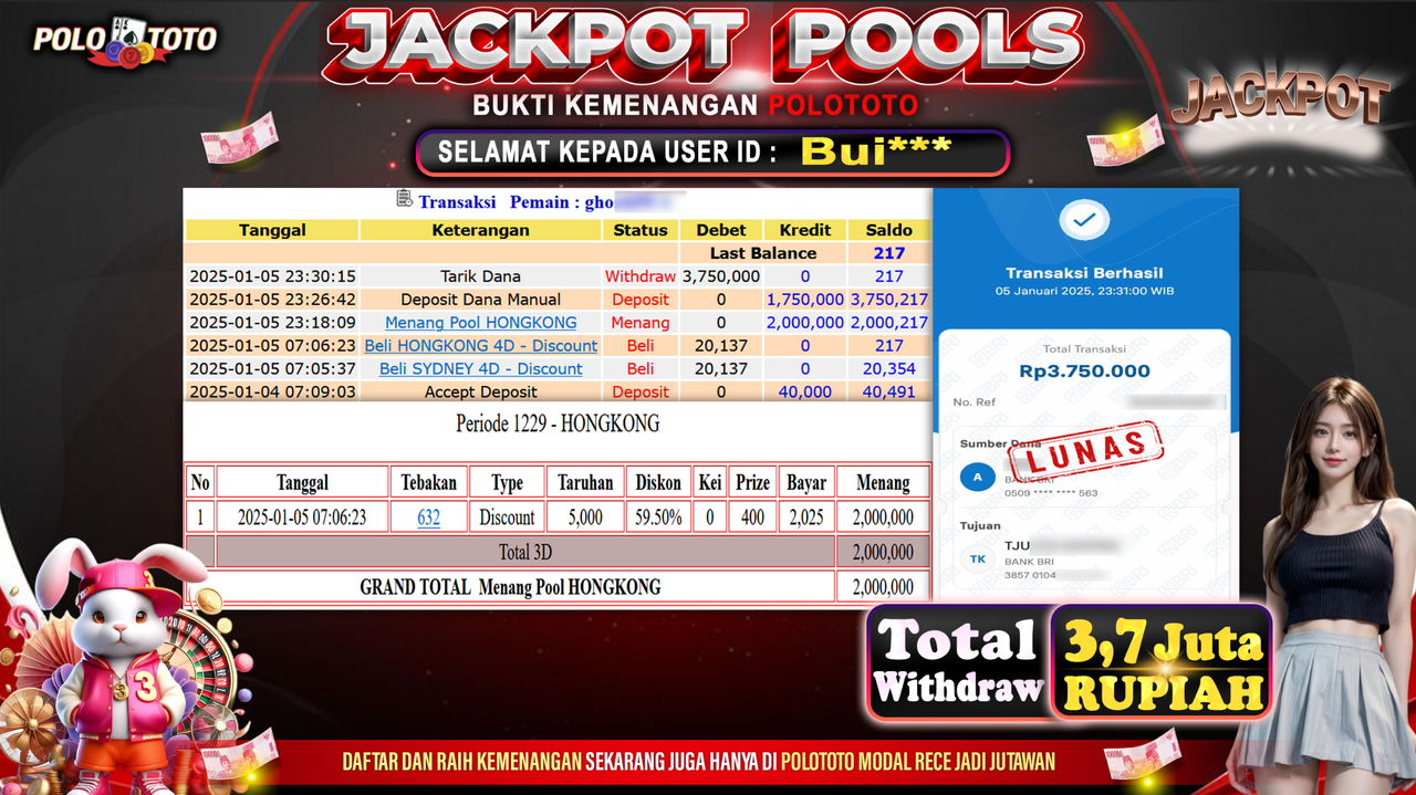 POLOTOTO JACKPOT TOGEL PASARAN HONGKONG Rp.3,750.000,-