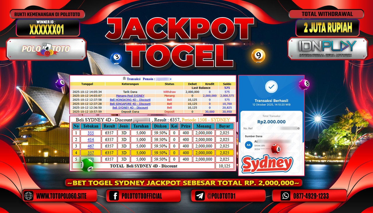 POLOTOTO JACKPOT TOGEL MENANG POOL SYDNEY Rp.2.000.000,- LUNAS