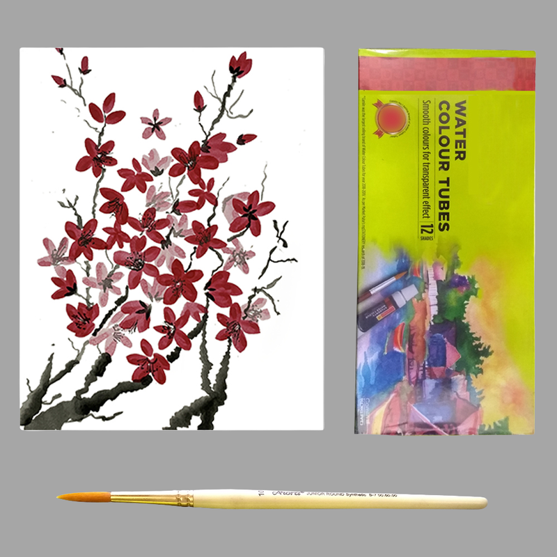 One Stroke Painting on Paper DIY Kit Red Blossom