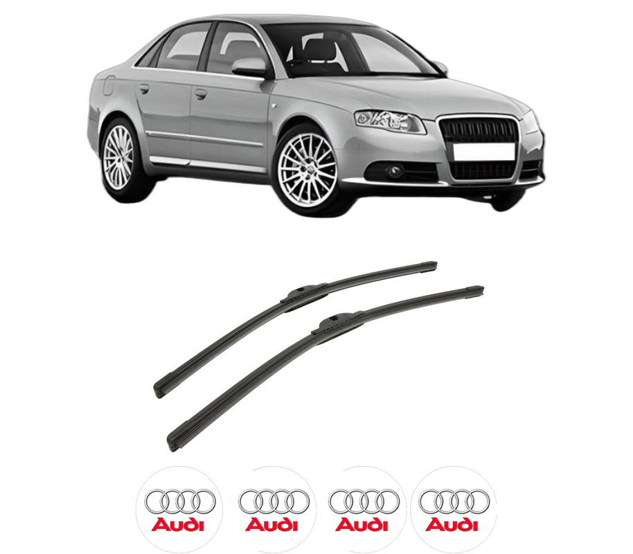 Set stergatoare auto AUDI A4 B7 (8EC) din 2004-2008, pentru parbriz auto, 2 bucati, Bosch Aerotwin, din cauciuc siliconat rezistent, 4 Stickere Auto AUDI
