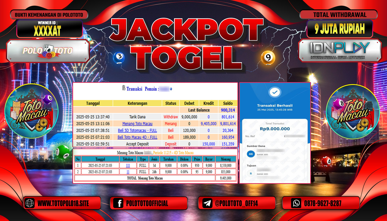 POLOTOTO JACKPOT TOGEL TOTOMACAU Rp.9.000.000,-