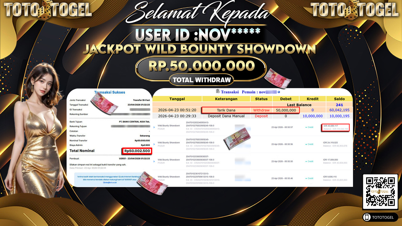 Bukti Pembayaran Jackpot Permainan Slot Wild Bounty Showdown  ID:NOV*****LUNAS