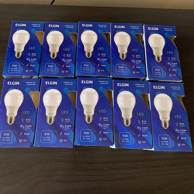 Lâmpada Bulbo LED A60 9W 6500K Elgin Caixa com 10 unidades Bivolt Luz Branca Fria