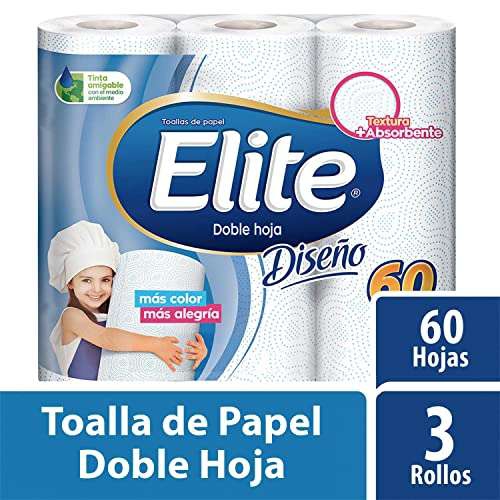 Amazon: Elite 3 Rollos de Toalla de Papel de cocina, 60 hojas dobles 
