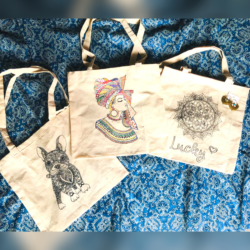 Handmade Tote Bag Mandala Art Shoulder Bag Cotton Bag Office Handbags For Women - Serendib Store Online