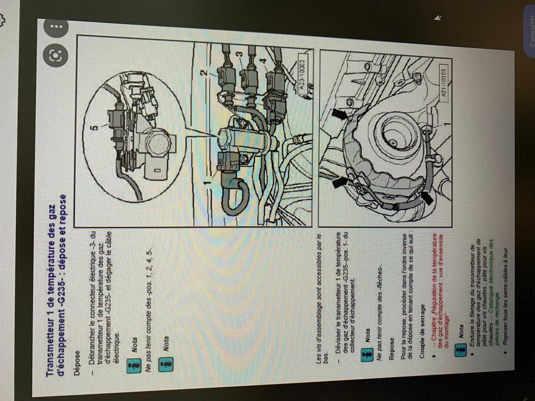 Transmetteur 1 De Température Des Gaz D échappement G235 Sidgerp4 - Golf 7 2.0L TDI 150 - Référence p0544 - Sensor 1 for Exhaust Temp  bank 1 (G235) - Forum Golf 7