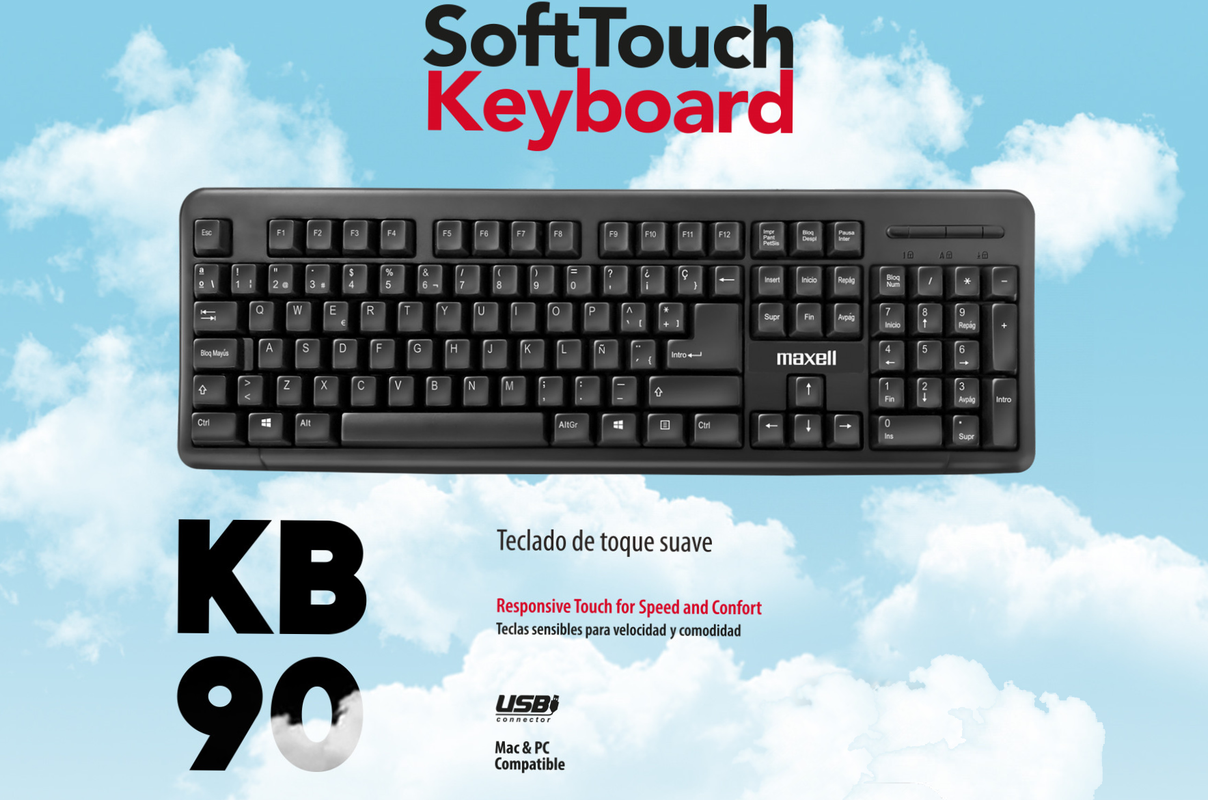 Teclado básico de tamaño completo Maxell KB-90 en color negro.