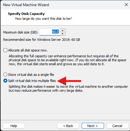 Disk size and split