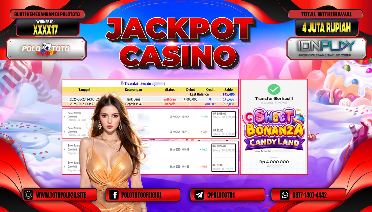 POLOTOTO JACKPOT CASINO SWEET BONANZA CANDY LAND Rp.4.000.000,- LUNAS