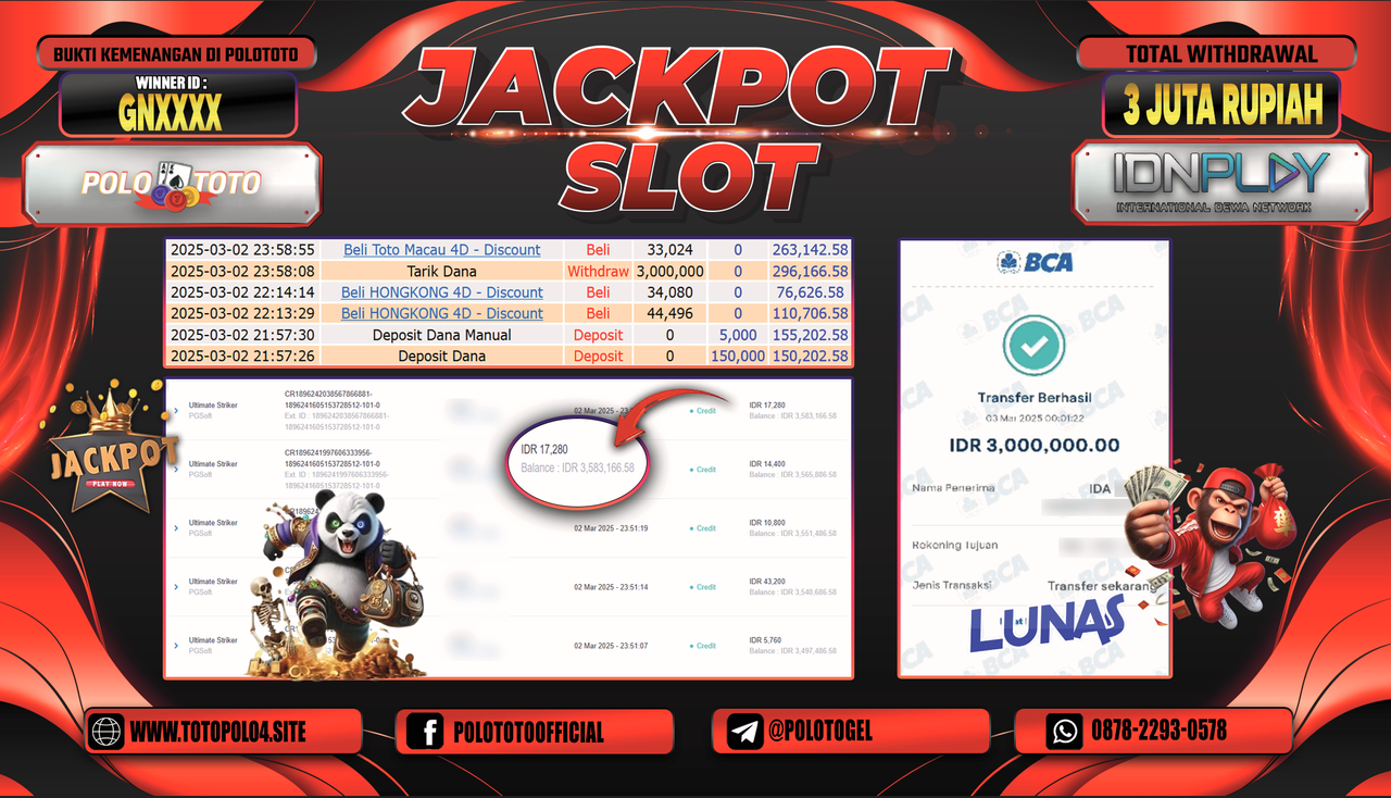 POLOTOTO JACKPOT SLOT ULTIMATE STRIKE Rp.3.000.000,-