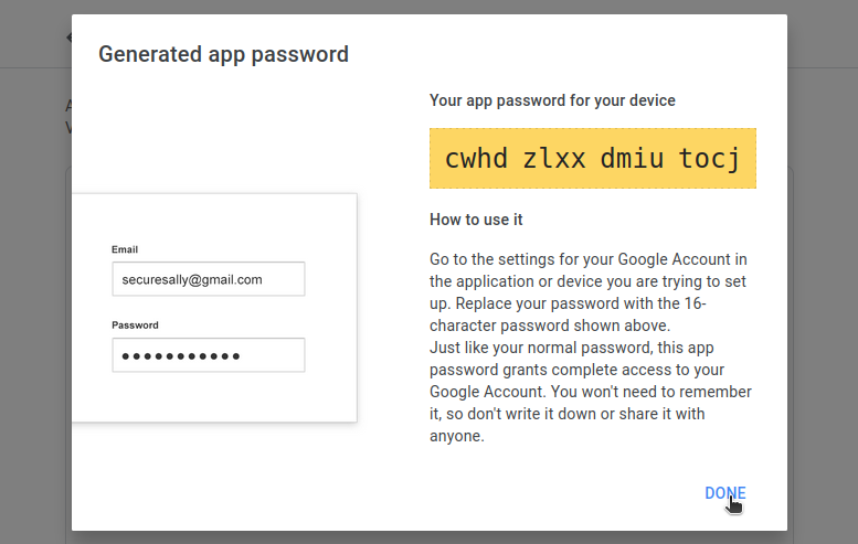 App Password generated