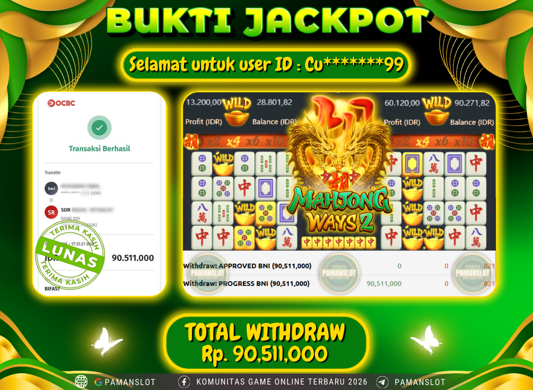PAMANSLOT JACKPOT Game PG - Mahjong Ways Rp.90,511,000- LUNAS
