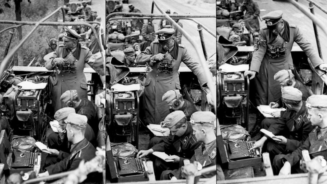 El general Heinz Guderian recibe información codificada a través de la máquina enigma