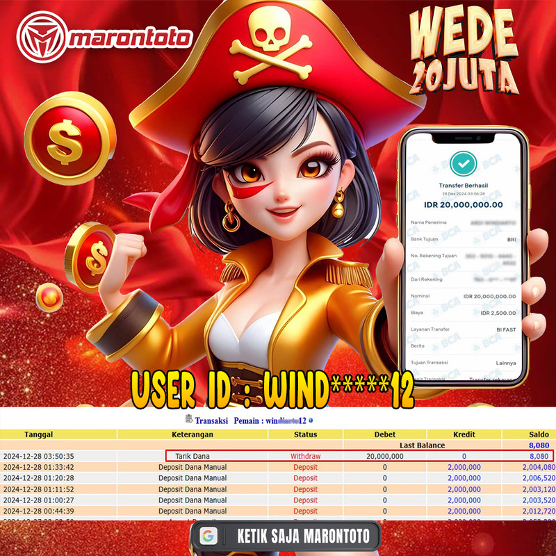 Bukti Kemenangan Member Marontoto Sebesar 20 JUTA