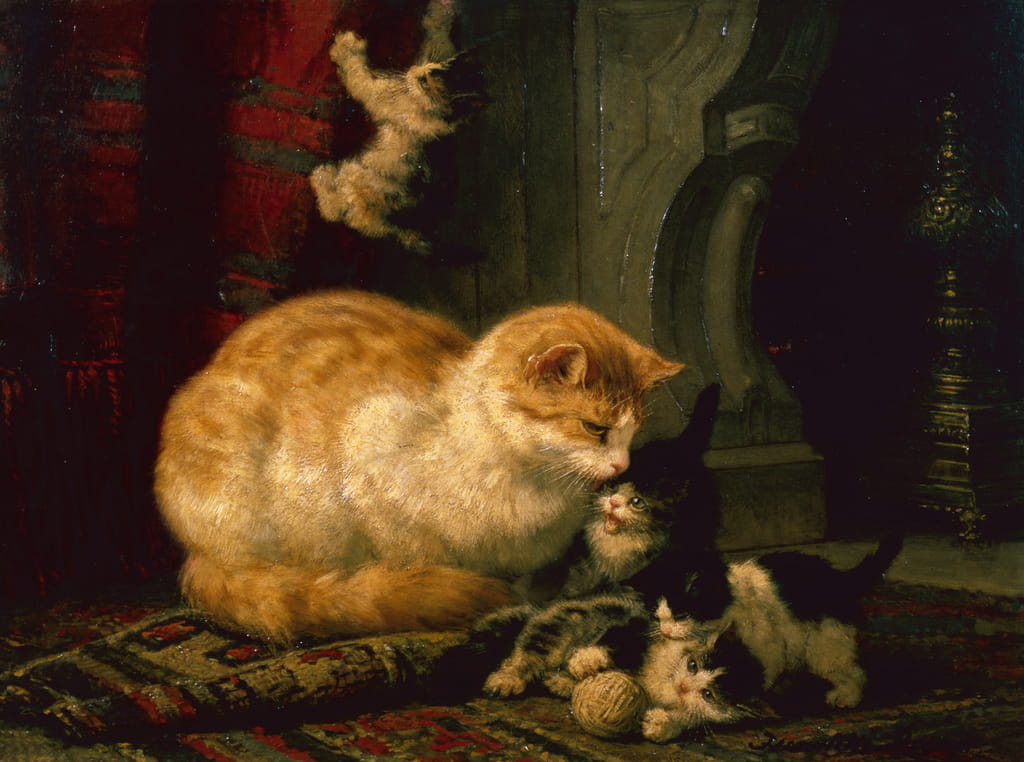 Henriette-Ronner-Knip-Kittens-at-Play-oil-on-panel-Meister-Drucke-1172867