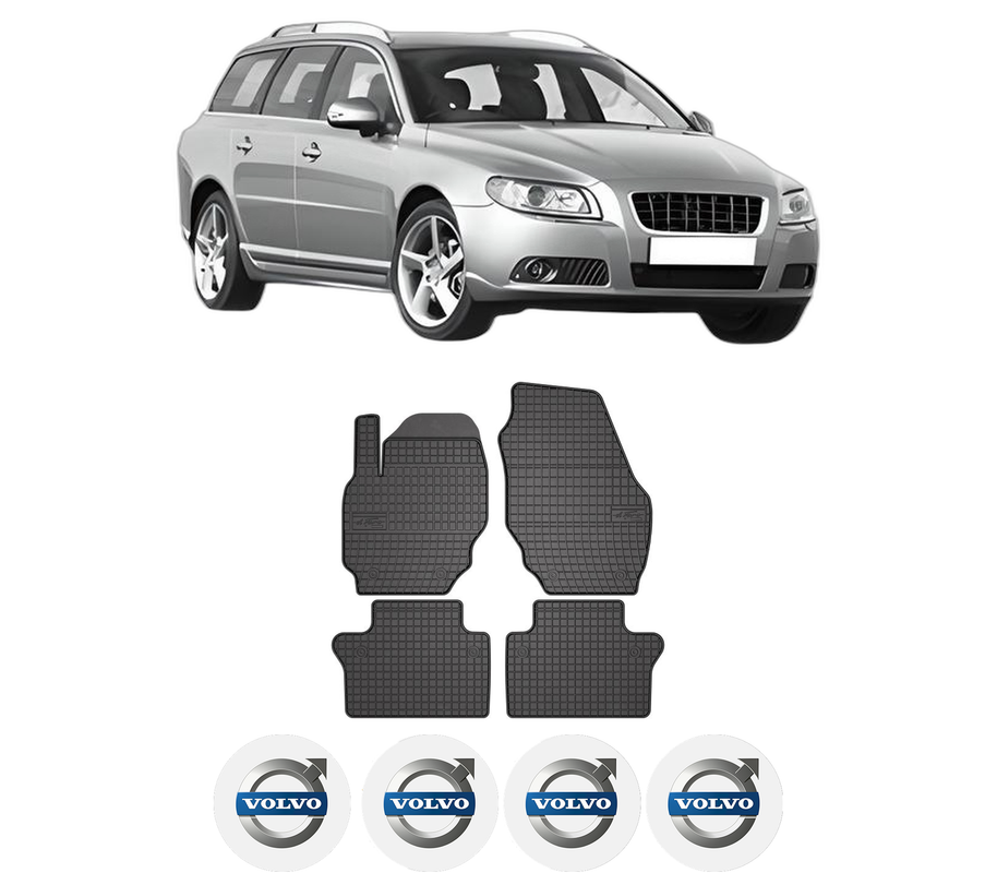 Set covorase presuri VOLVO V70 III (135) din 2007-2016, auto, din cauciuc thermoplastic, 4 Stickere auto cu VOLVO
