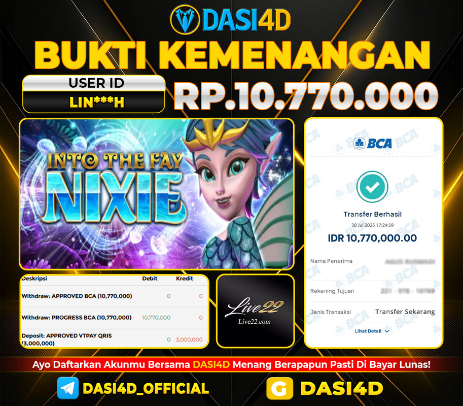 BUKTI KEMENANGAN 30 JULI 2025 INTO THE FAY NIXIE RP 10.770.000