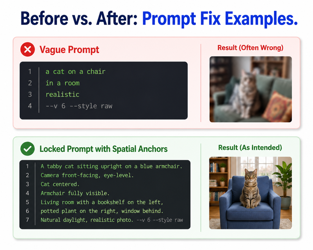 ChatGPT image not matching prompt — before and after prompt fix comparison card