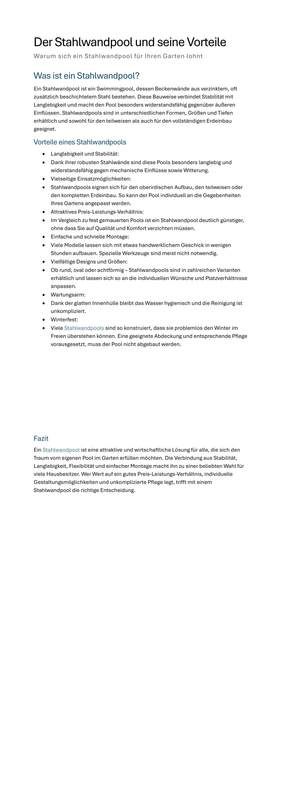 Der Stahlwandpool und seine Vorteile