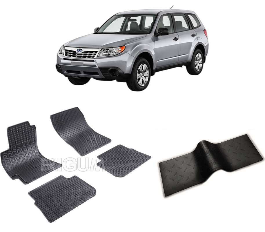 Set covorase auto SUBARU FORESTER III din 03.2008-01.2013, cu covoras tunel median, CAROSERIE SUV, Presuri cauciuc 100%, compatibil cu autoturismul SUBARU FORESTER III, Rigum