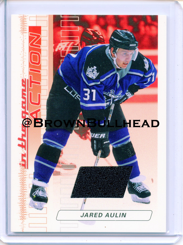 2003-04 ITG Action Jerseys #M-003 [Jared Aulin] [Los Angeles Kings] [Ruby] [~500] [swatch=black] a