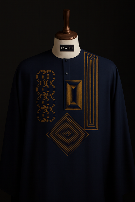 Gold embroidered Agbada design by FAWLUX master tailors